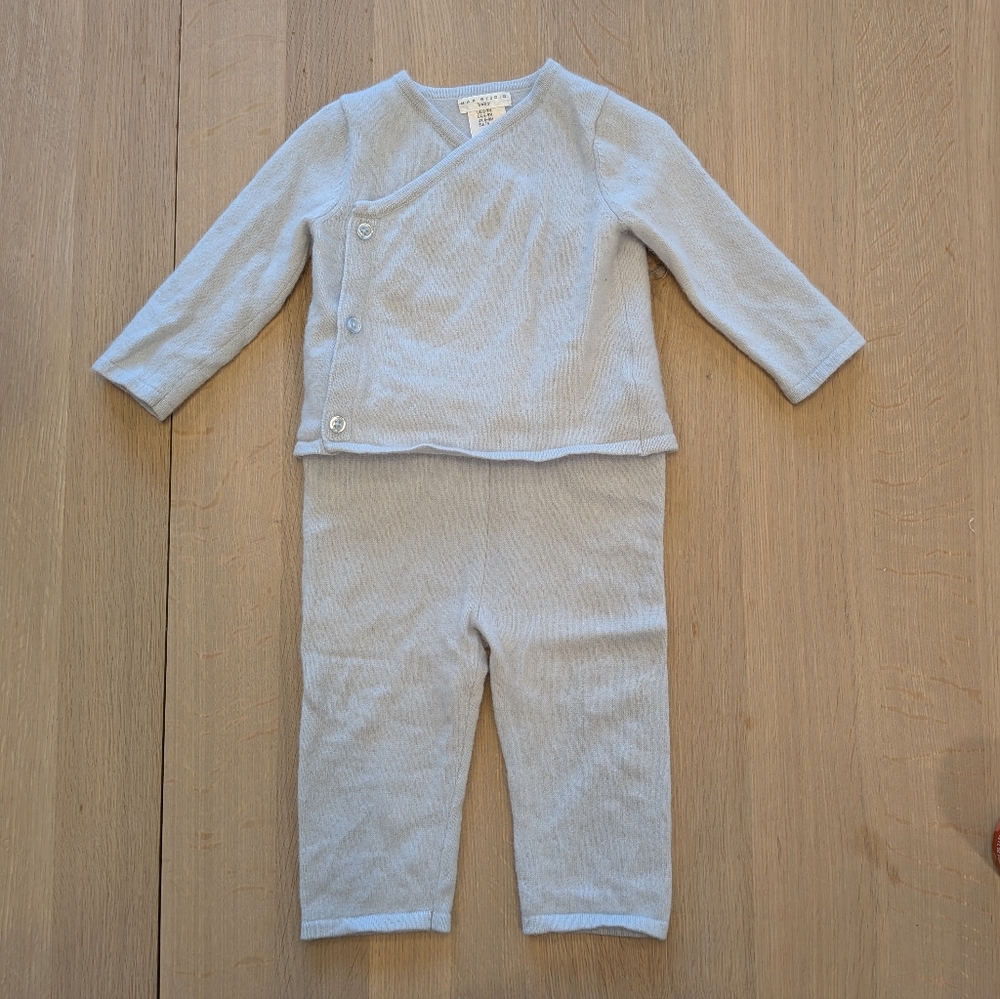 Max Studio 100% Cashmere Light Blue Shirt & Pants Set